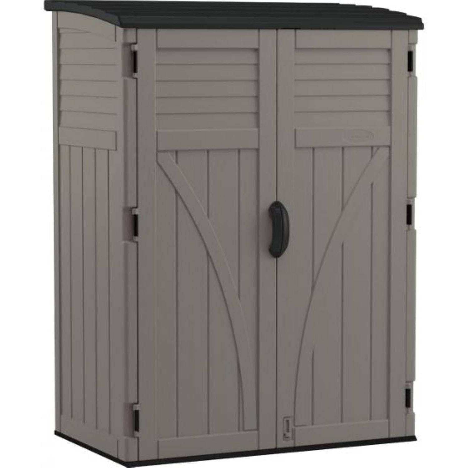 Suncast 54 Cu Ft Vertical Resin Lockable Storage Shed, Stoney - Shedcove