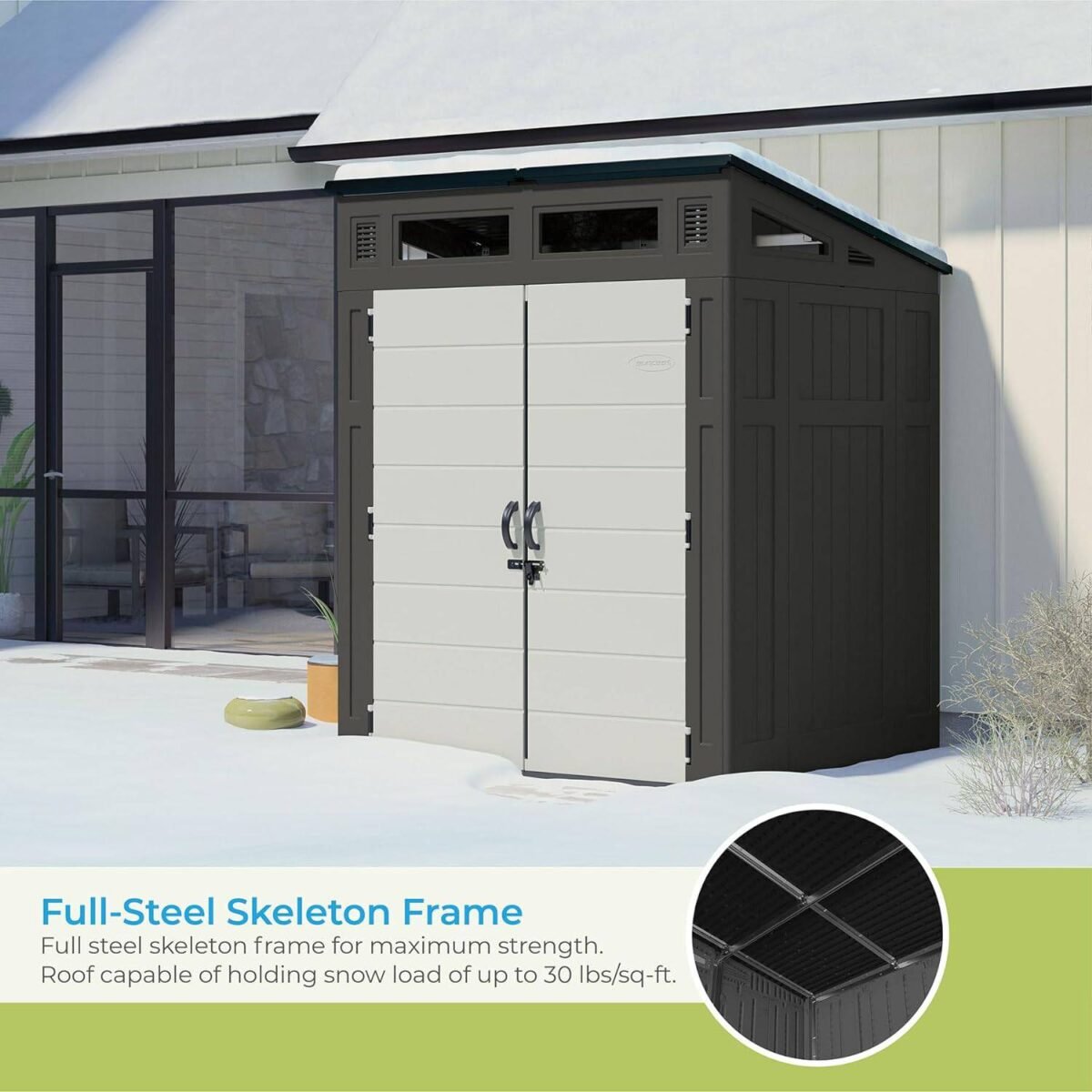 Suncast 6x5 ft Modernist Outdoor Storage Shed, Peppercorn - Shedcove