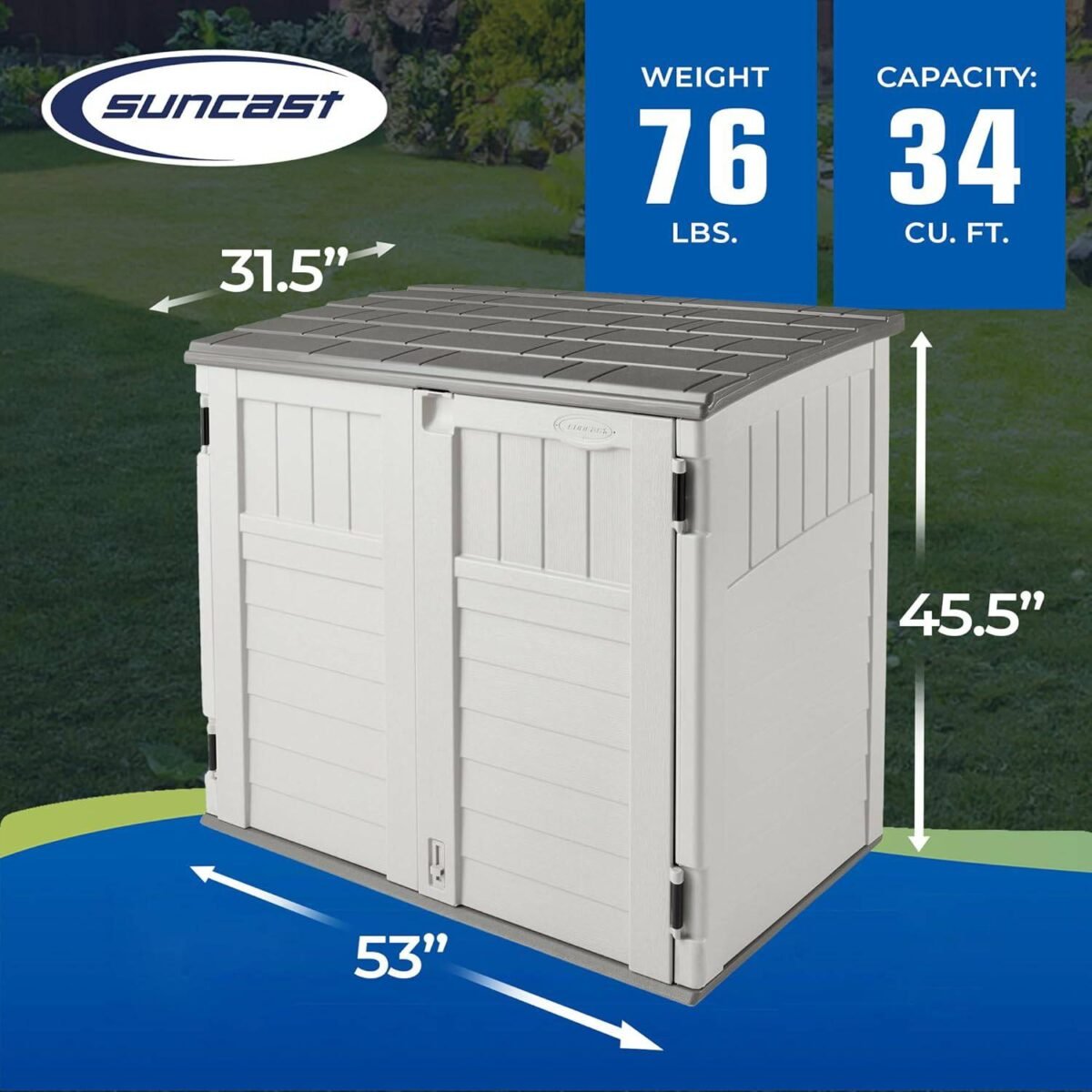Suncast 34 Cu Ft Horizontal Outdoor Storage Shed, Vanilla - Shedcove