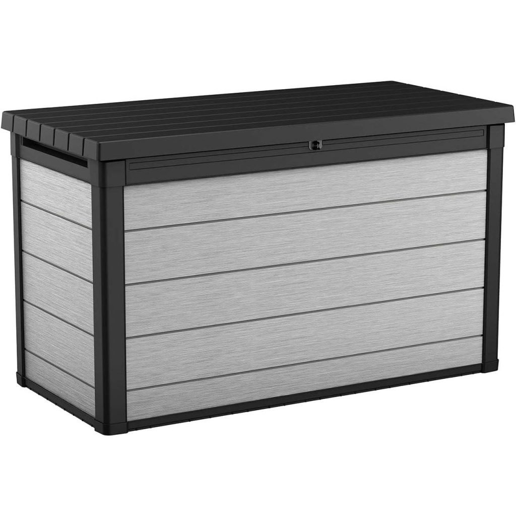 Keter Denali 200 Gallon Resin Deck Box, Grey & Black - Shedcove
