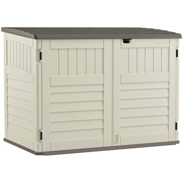 Suncast 5.9x3.7 ft Stow-Away Horizontal Storage Shed, Vanilla & Stoney - Shedcove