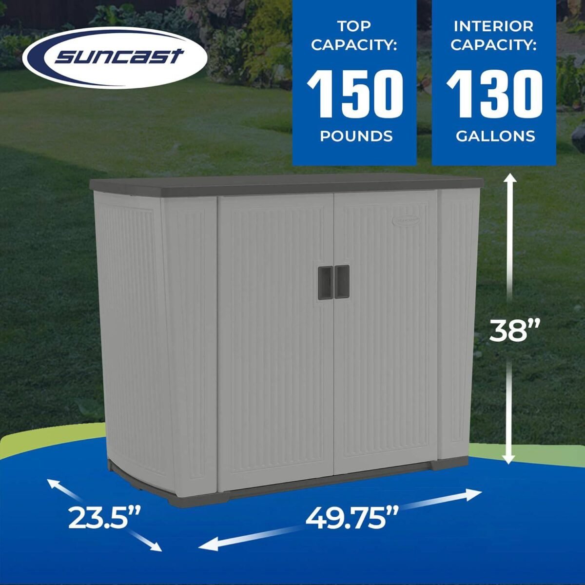 Suncast Backyard Oasis 130 Gallon Resin Storage Shed, Dove Gray - Shedcove