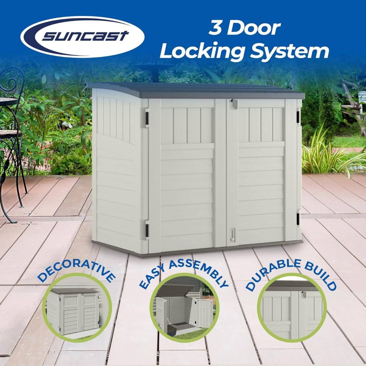 Suncast 34 Cu Ft Horizontal Outdoor Storage Shed, Vanilla - Shedcove