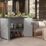 Suncast Backyard Oasis 130 Gallon Resin Storage Shed, Dove Gray - Shedcove