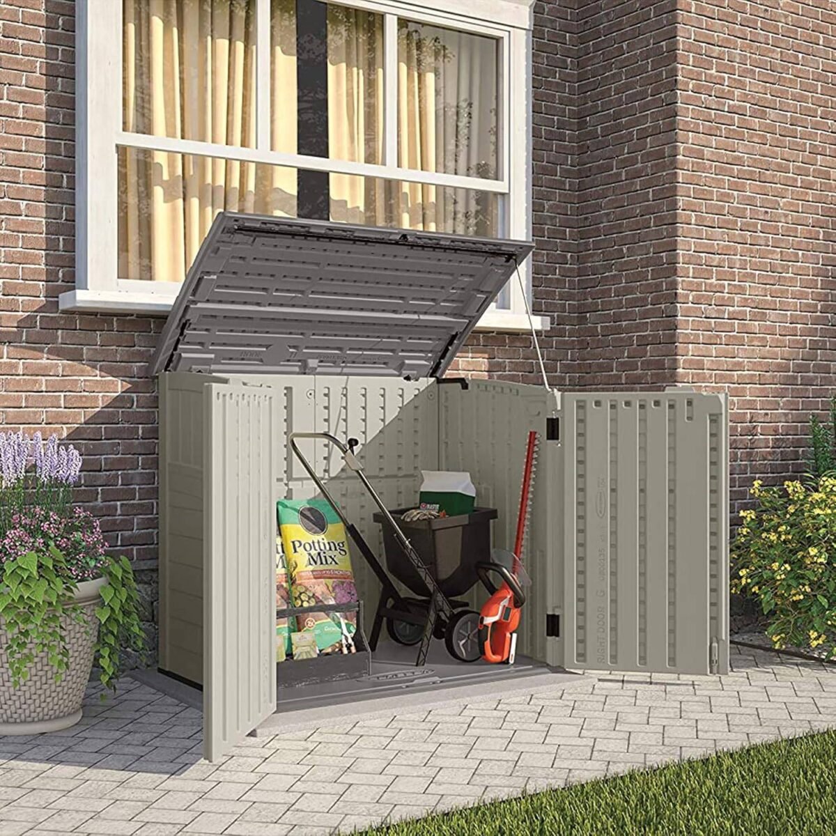 Suncast 34 Cu Ft Horizontal Outdoor Storage Shed, Vanilla - Shedcove
