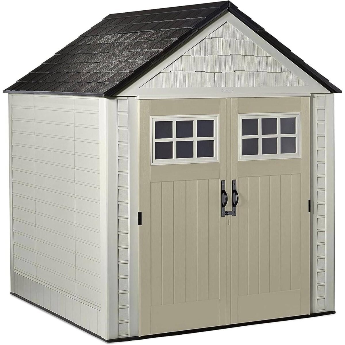 Rubbermaid 7x7 ft Weatherproof Resin Outdoor Storage Shed, Sandstone - Shedcove