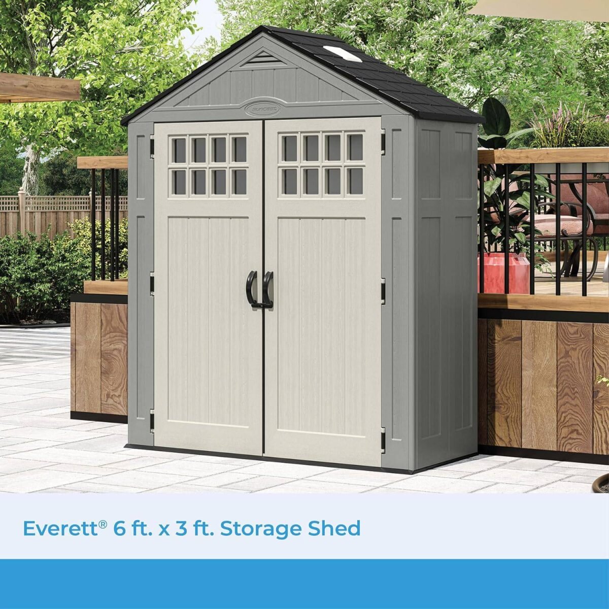 Suncast BMS6312D Everett 6x3 ft Heavy-Duty Resin Storage Shed, Dove Gray - Shedcove