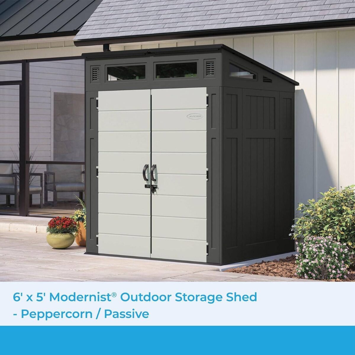 Suncast 6x5 ft Modernist Outdoor Storage Shed, Peppercorn - Shedcove