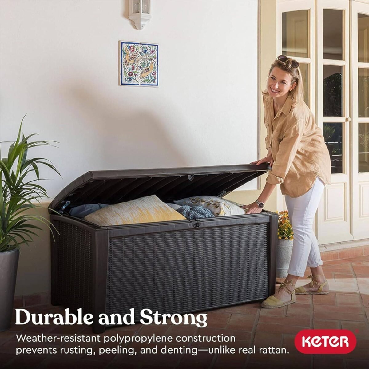 Keter Borneo 110 Gallon Resin Deck Box, Grey - Shedcove