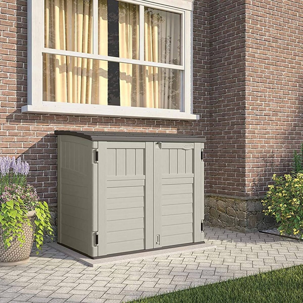 Suncast 34 Cu Ft Horizontal Outdoor Storage Shed, Vanilla - Shedcove
