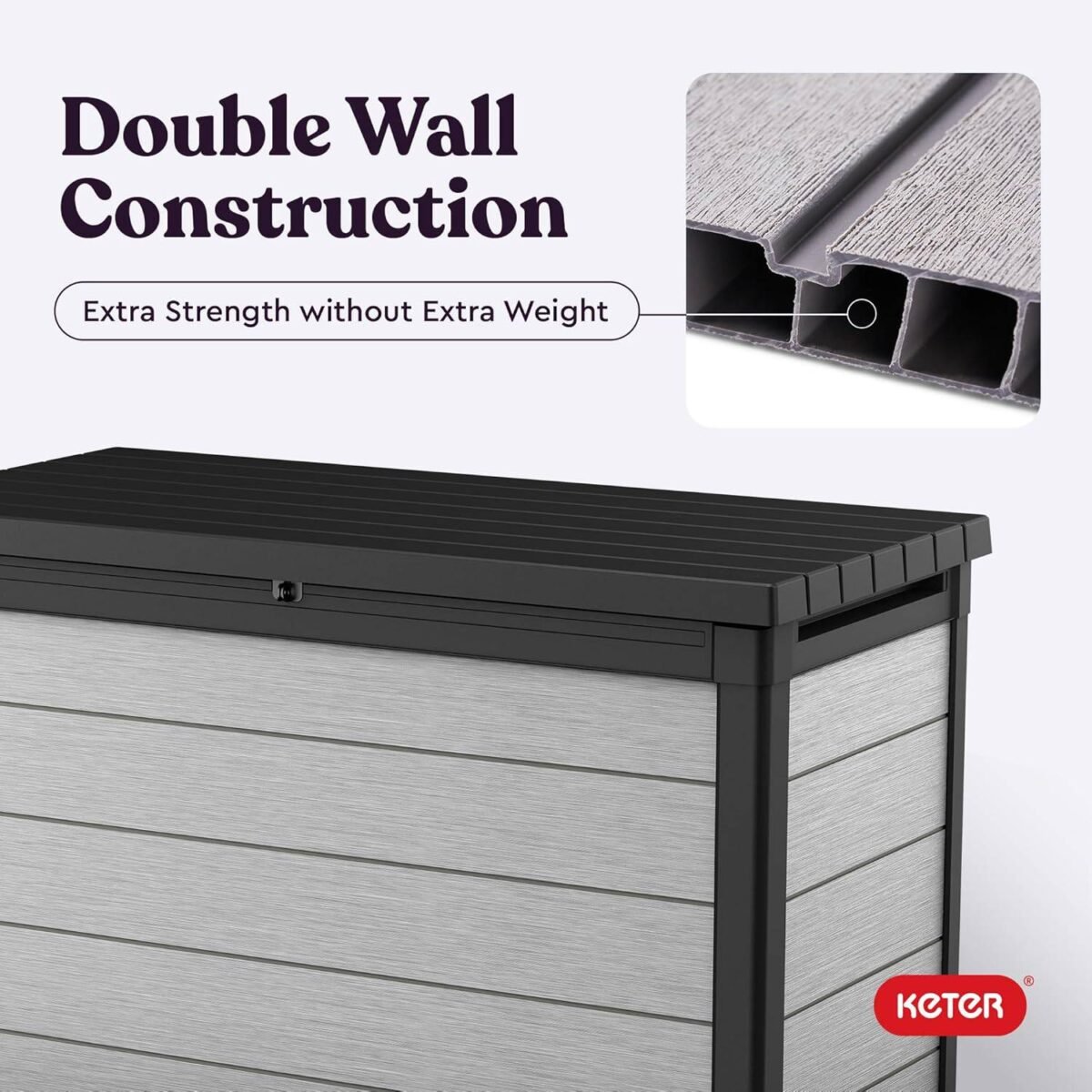 Keter Denali 200 Gallon Resin Deck Box, Grey & Black - Shedcove
