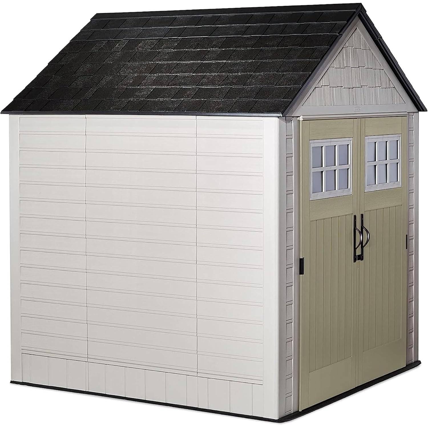 Rubbermaid 7x7 ft Weatherproof Resin Outdoor Storage Shed, Sandstone - Shedcove