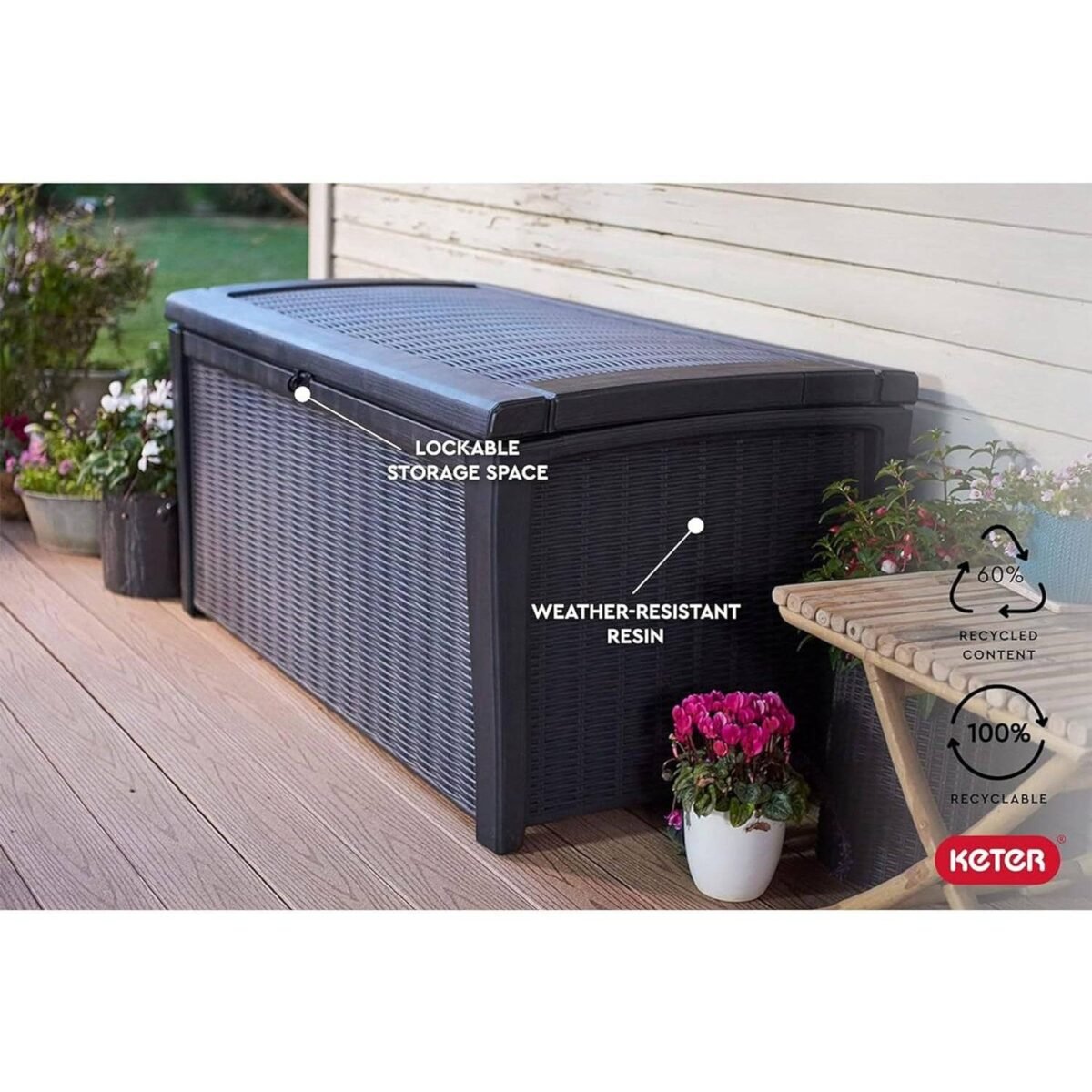 Keter Borneo 110 Gallon Resin Deck Box, Grey - Shedcove