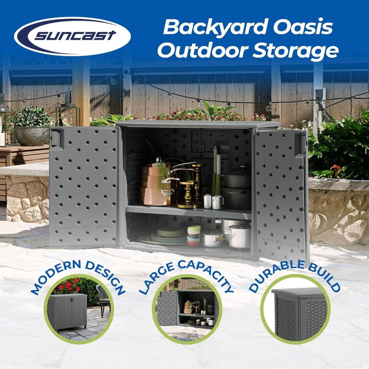 Suncast 42x23x35.5 in Outdoor Storage Cabinet, Cool Gray - Shedcove