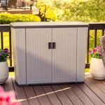 Suncast Backyard Oasis 130 Gallon Resin Storage Shed, Dove Gray - Shedcove