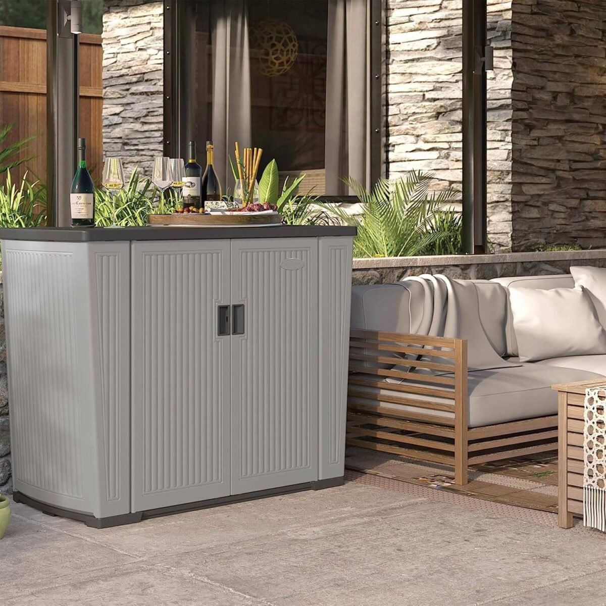 Suncast Backyard Oasis 130 Gallon Resin Storage Shed, Dove Gray - Shedcove