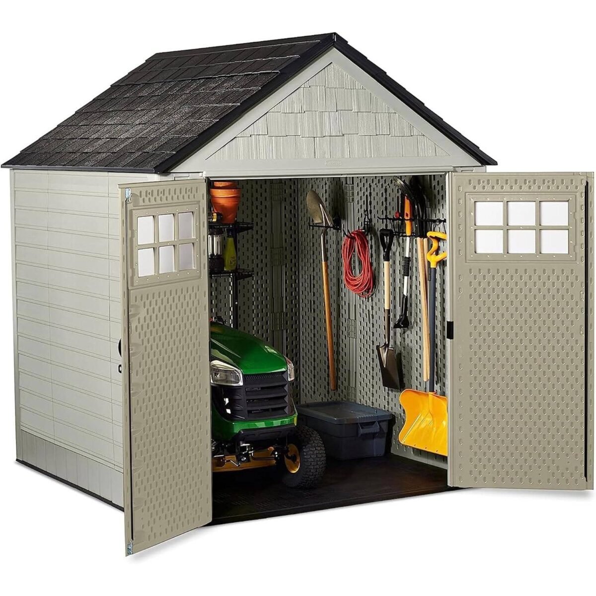 Rubbermaid 7x7 ft Weatherproof Resin Outdoor Storage Shed, Sandstone - Shedcove