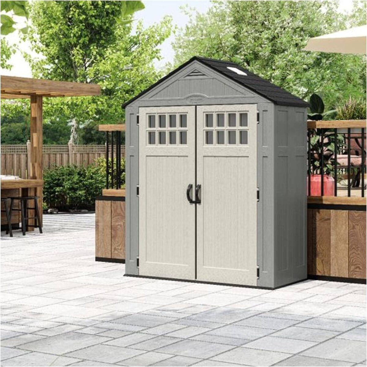 Suncast BMS6312D Everett 6x3 ft Heavy-Duty Resin Storage Shed, Dove Gray - Shedcove