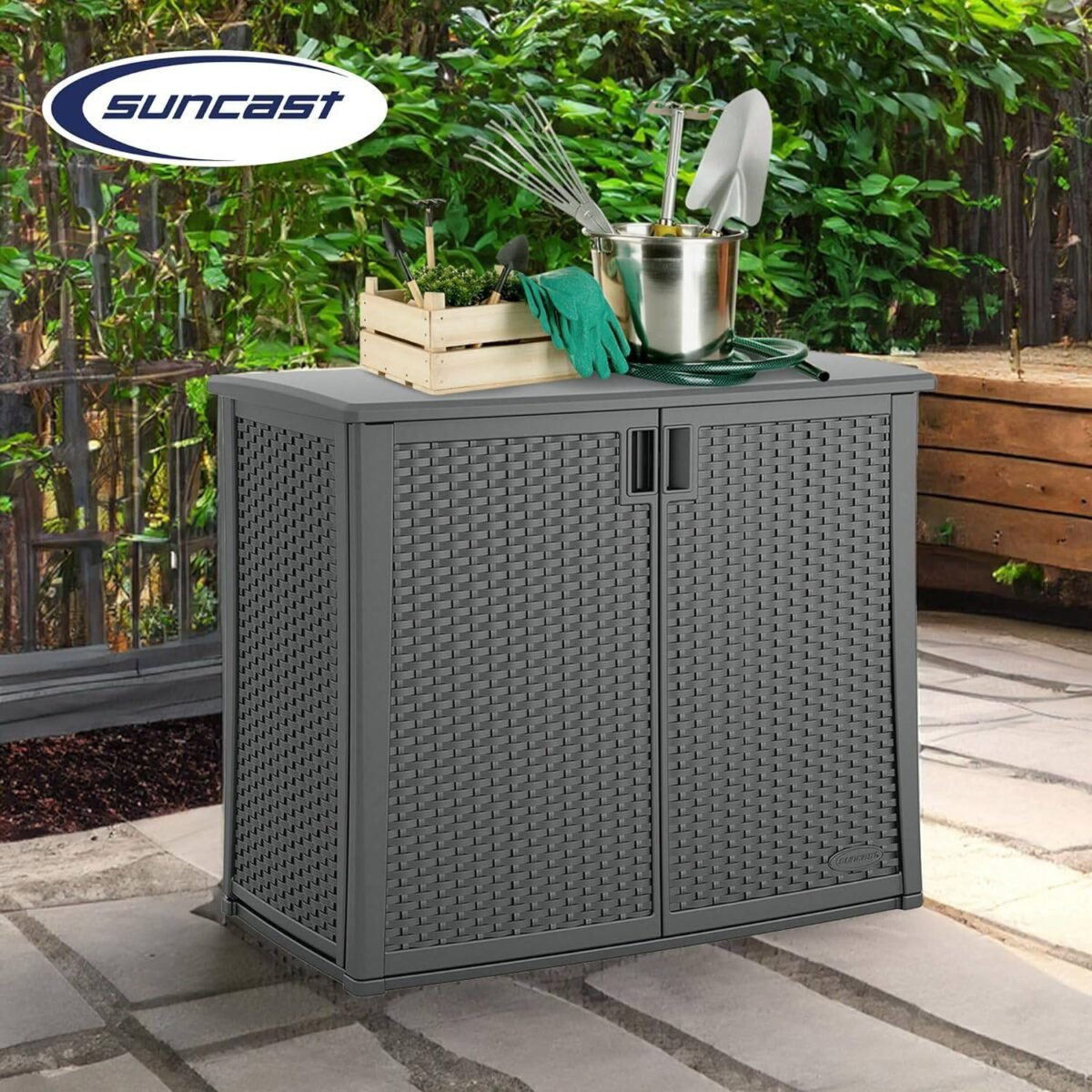 Suncast 42x23x35.5 in Outdoor Storage Cabinet, Cool Gray - Shedcove