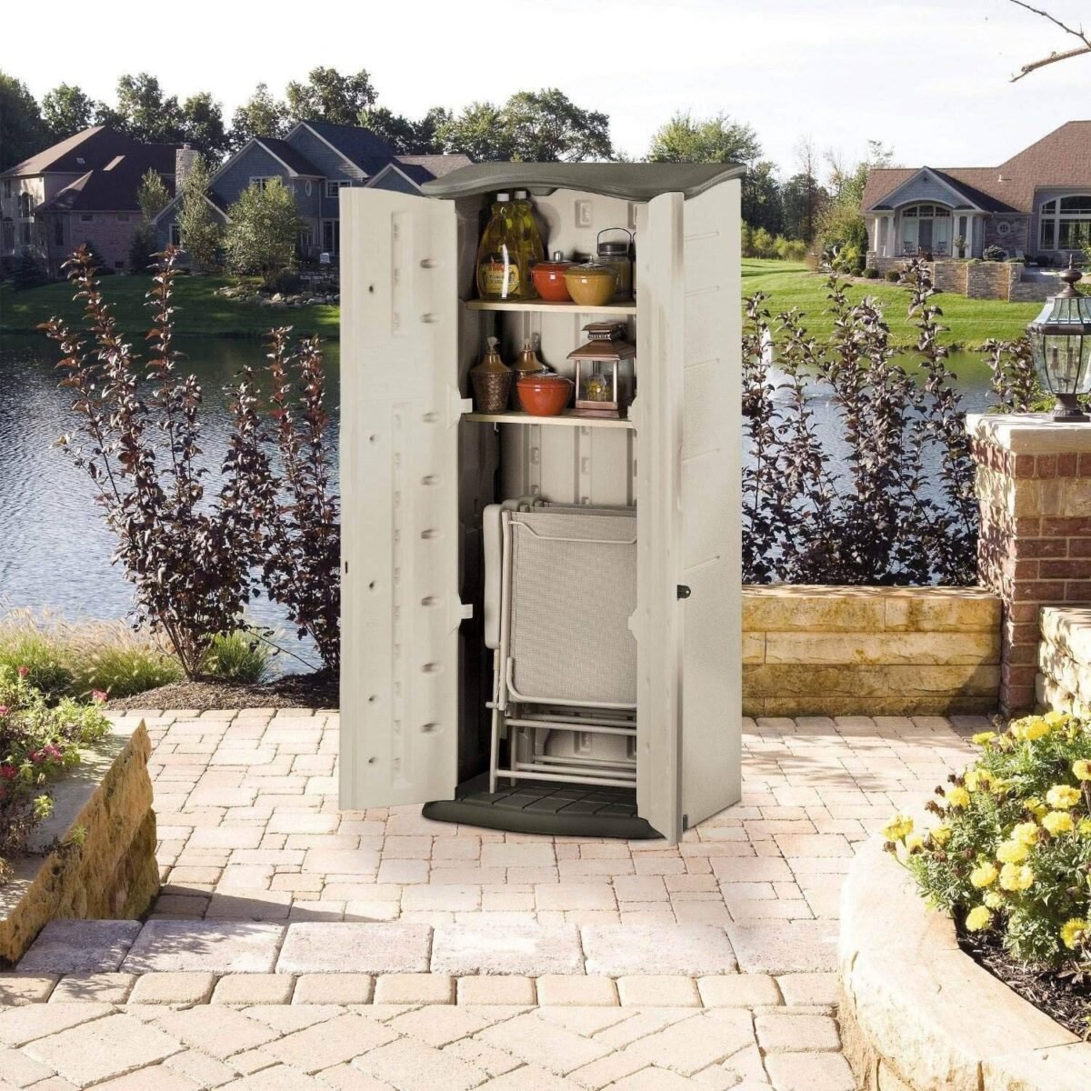 Rubbermaid Compact 2x2.5 ft Vertical Resin Storage Shed, Beige/Brown - Shedcove