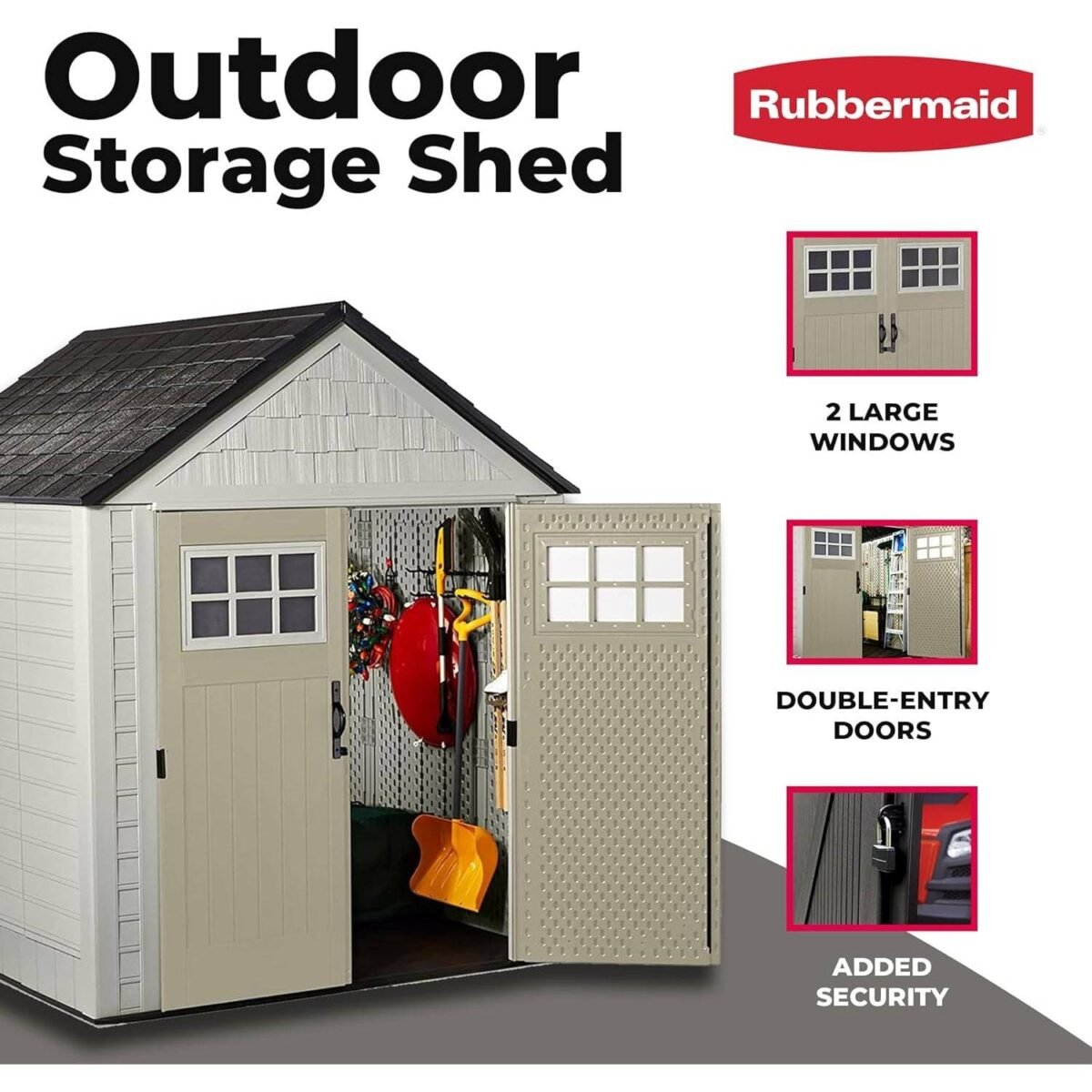 Rubbermaid 7x7 ft Weatherproof Resin Outdoor Storage Shed, Sandstone - Shedcove