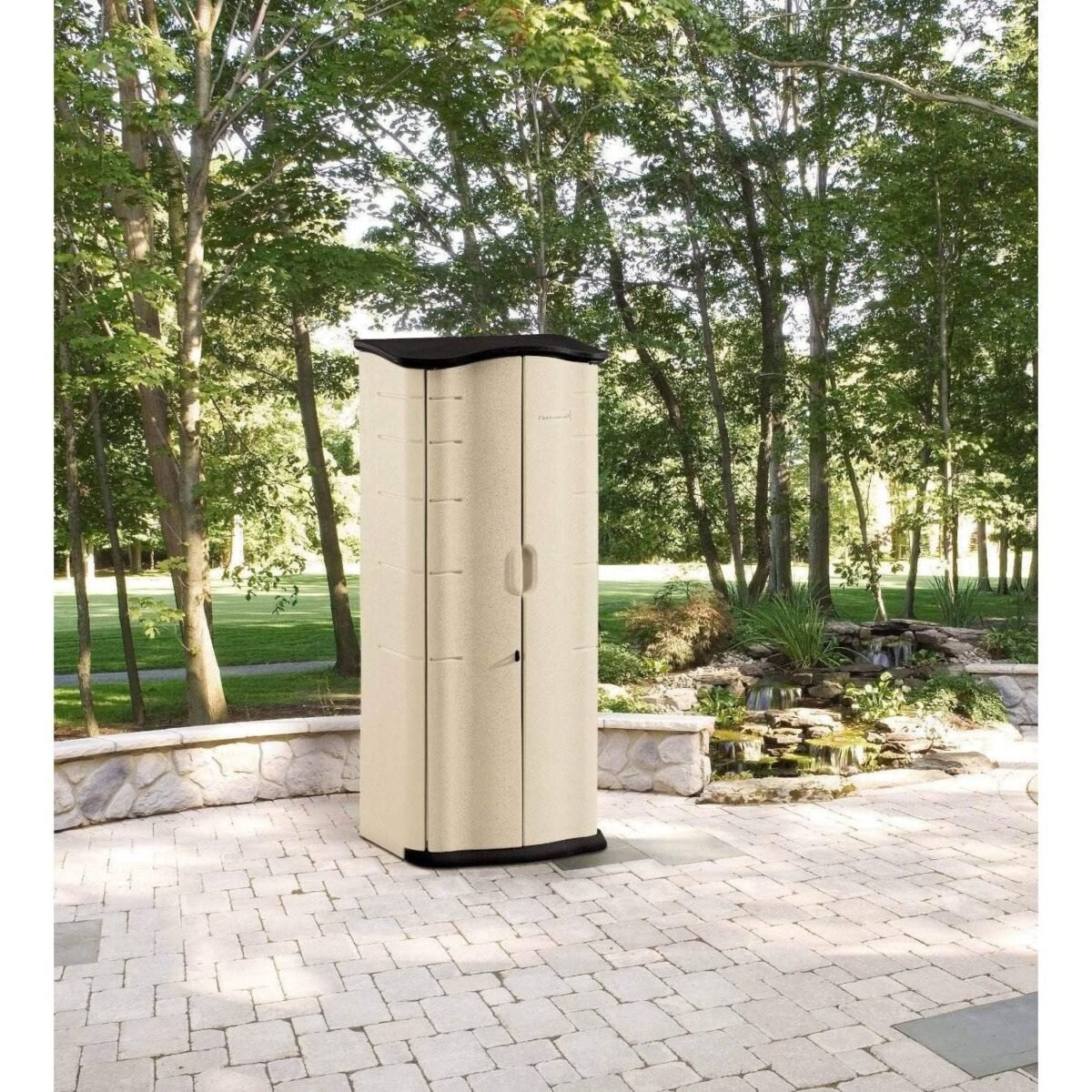 Rubbermaid Compact 2x2.5 ft Vertical Resin Storage Shed, Beige/Brown - Shedcove