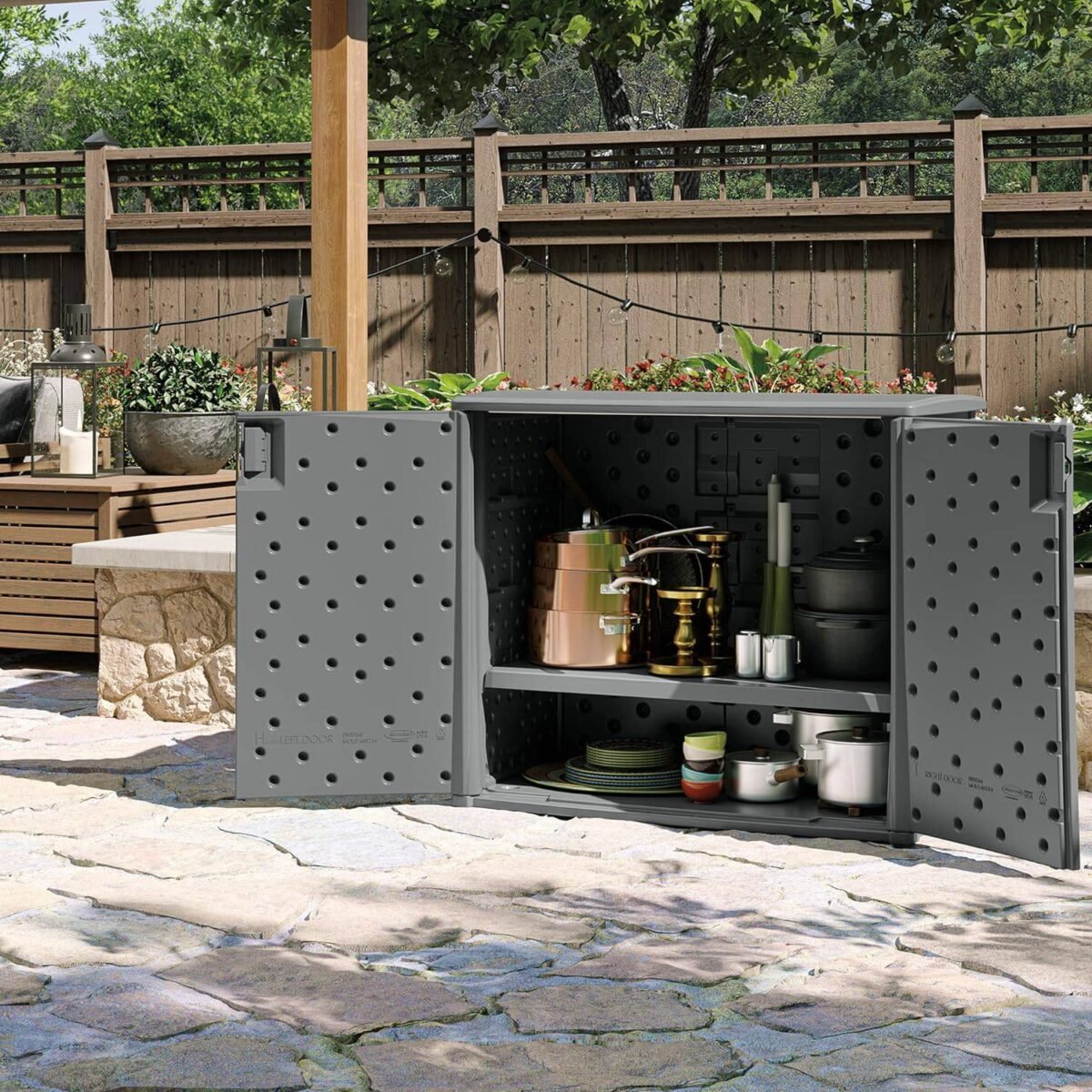 Suncast 42x23x35.5 in Outdoor Storage Cabinet, Cool Gray - Shedcove
