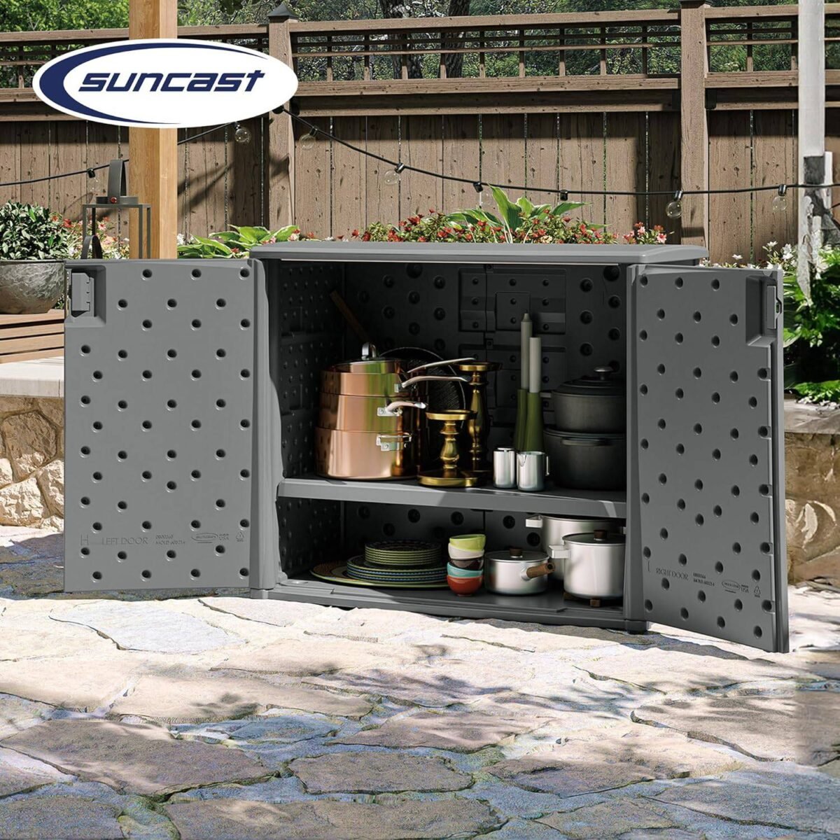 Suncast 42x23x35.5 in Outdoor Storage Cabinet, Cool Gray - Shedcove