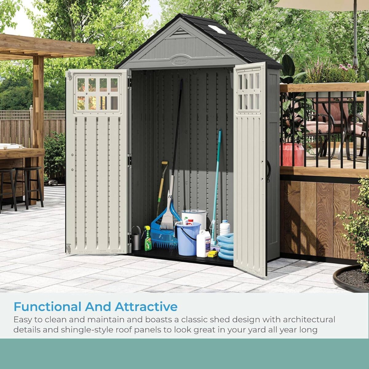 Suncast BMS6312D Everett 6x3 ft Heavy-Duty Resin Storage Shed, Dove Gray - Shedcove