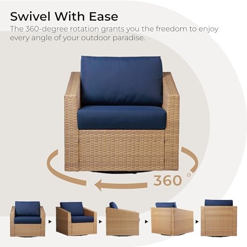 CHITA 5 Pieces Wicker Patio Furniture Set, Outdoor Conversation Set with 2 Pieces Rattan Swivel Chairs, 2 Pieces Ottomans, Thickened Cushions and Side Table - Image 8
