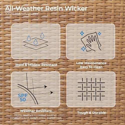 CHITA 5 Pieces Wicker Patio Furniture Set, Outdoor Conversation Set with 2 Pieces Rattan Swivel Chairs, 2 Pieces Ottomans, Thickened Cushions and Side Table - Image 3