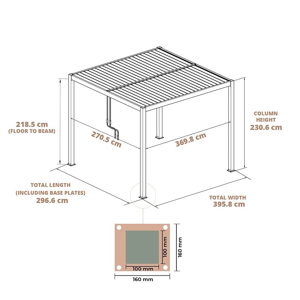 Primrose Deluxe Modern Patio Veranda Pergola Carport Black Charcoal with Louvered Shutter Roof 3m x 4m - Image 7