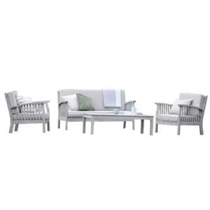 Gardenesque Patio Garden Furniture Set - Light Grey Wooden Garden Set - Repton Lounge - Outdoor Table & Chairs - Durable and Comfortable Design - With Cushions - Flat Pack Design - 4 Seater