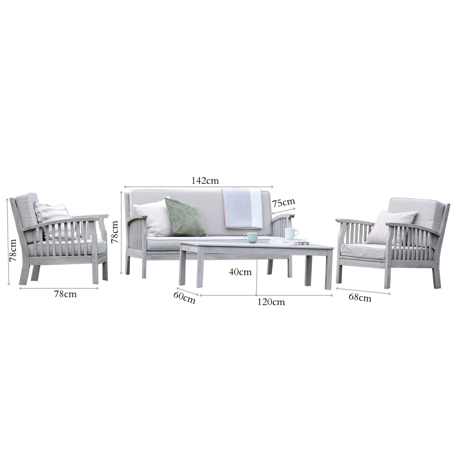 Gardenesque Patio Garden Furniture Set - Light Grey Wooden Garden Set - Repton Lounge - Outdoor Table & Chairs - Durable and Comfortable Design - With Cushions - Flat Pack Design - 4 Seater - Image 2
