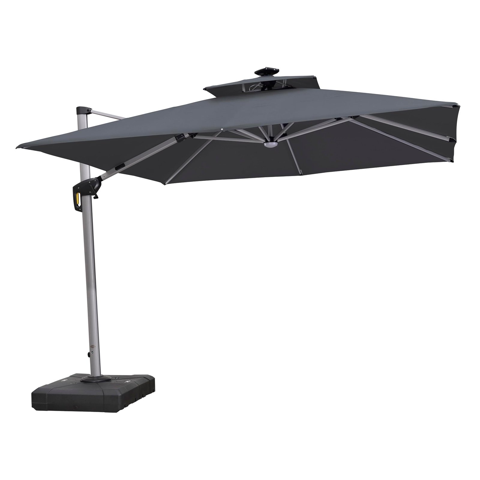 PURPLE LEAF Double Top Deluxe Solar Powered LED Square Patio Umbrella Offset Hanging Umbrella Outdoor Market Umbrella Garden Umbrella,300 x 300 cm,Grey - Image 2