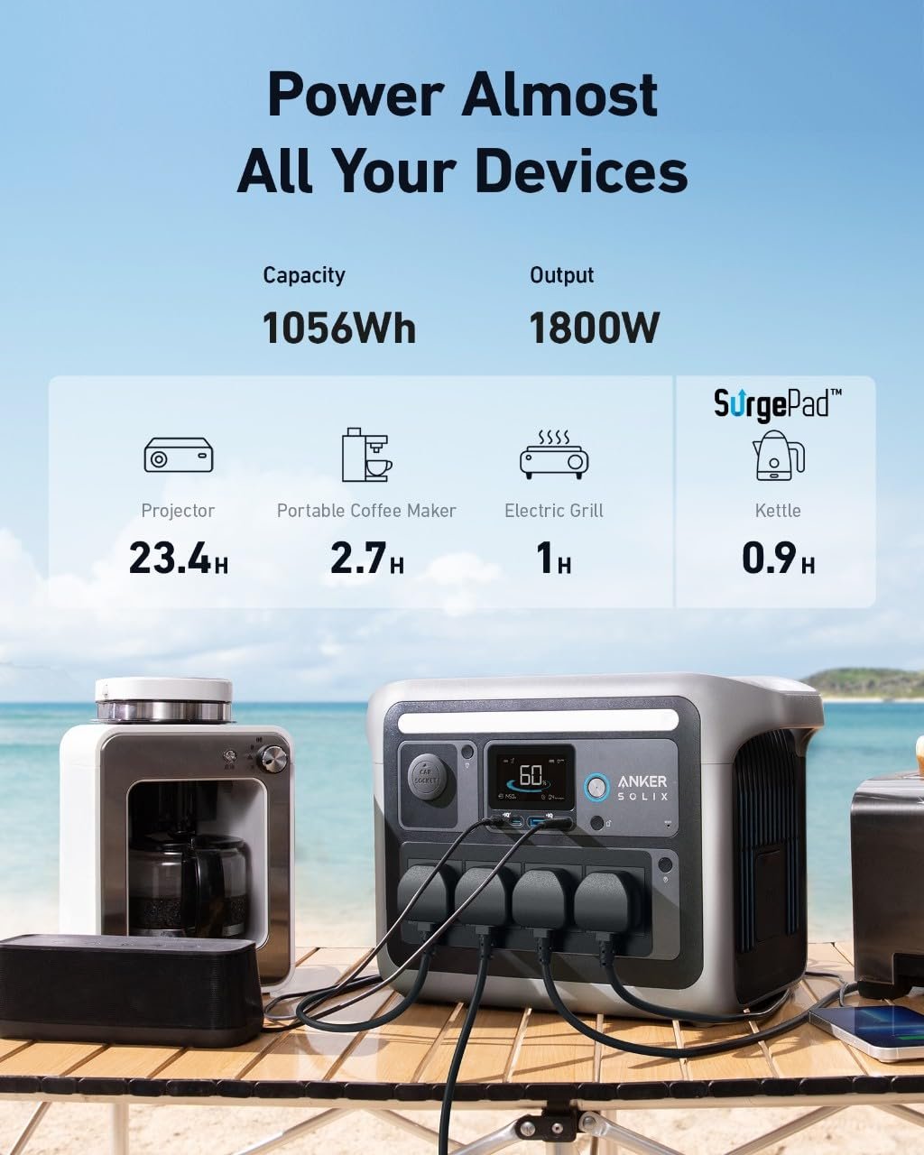 Anker SOLIX C1000 Portable Power Station, 1800W Solar Generator, Full Charge in 58 Min with UltraFast Charge Mode, LiFePO4 Power Station for Outdoor Camping and Home Backup (Optional Solar Panel) - Image 4