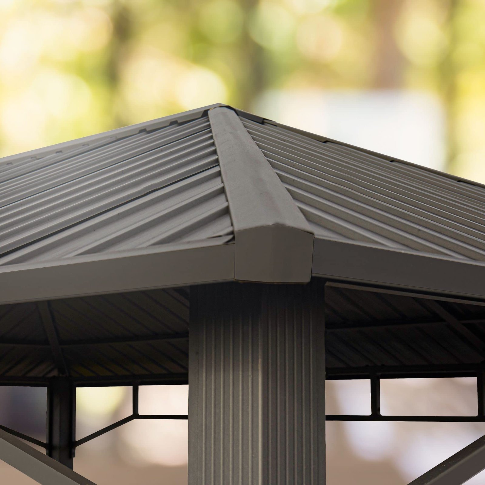 TOOLPORT Garden gazebo 3x4 m hardtop steel roof, 4 side panels in grey, poles 9x9cm - Image 9