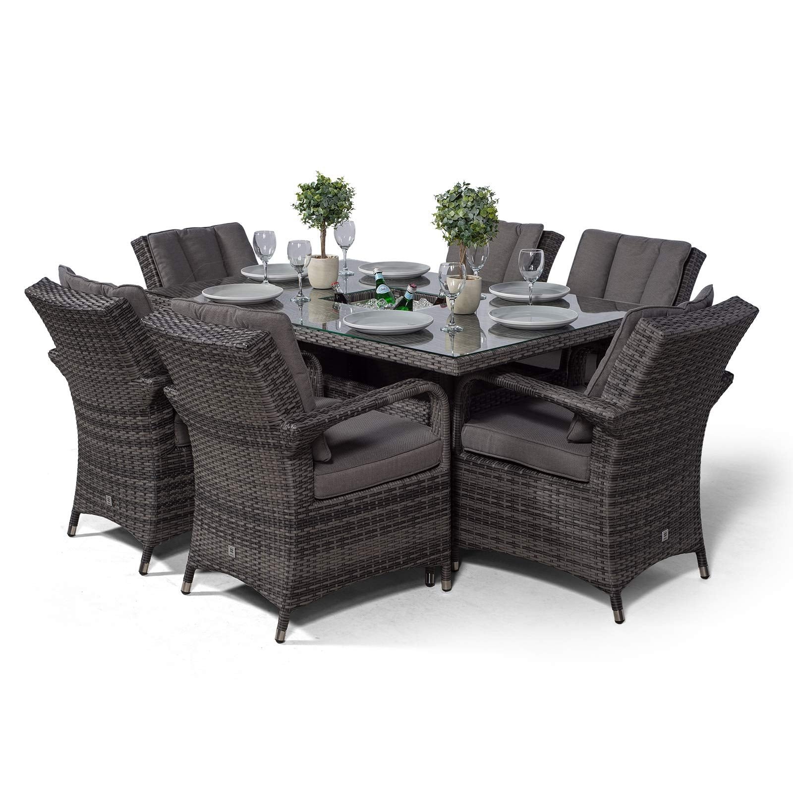Arizona Rattan Dining Set | Luxury Rectangle 6 Seater Grey Rattan Table & Chairs Set with Ice Bucket Drinks Cooler | Outdoor Poly Rattan Garden Dining Furniture Set with Parasol & Cover - Image 7