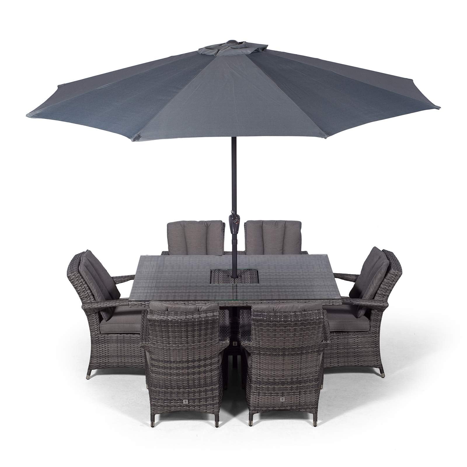 Arizona Rattan Dining Set | Luxury Rectangle 6 Seater Grey Rattan Table & Chairs Set with Ice Bucket Drinks Cooler | Outdoor Poly Rattan Garden Dining Furniture Set with Parasol & Cover - Image 6