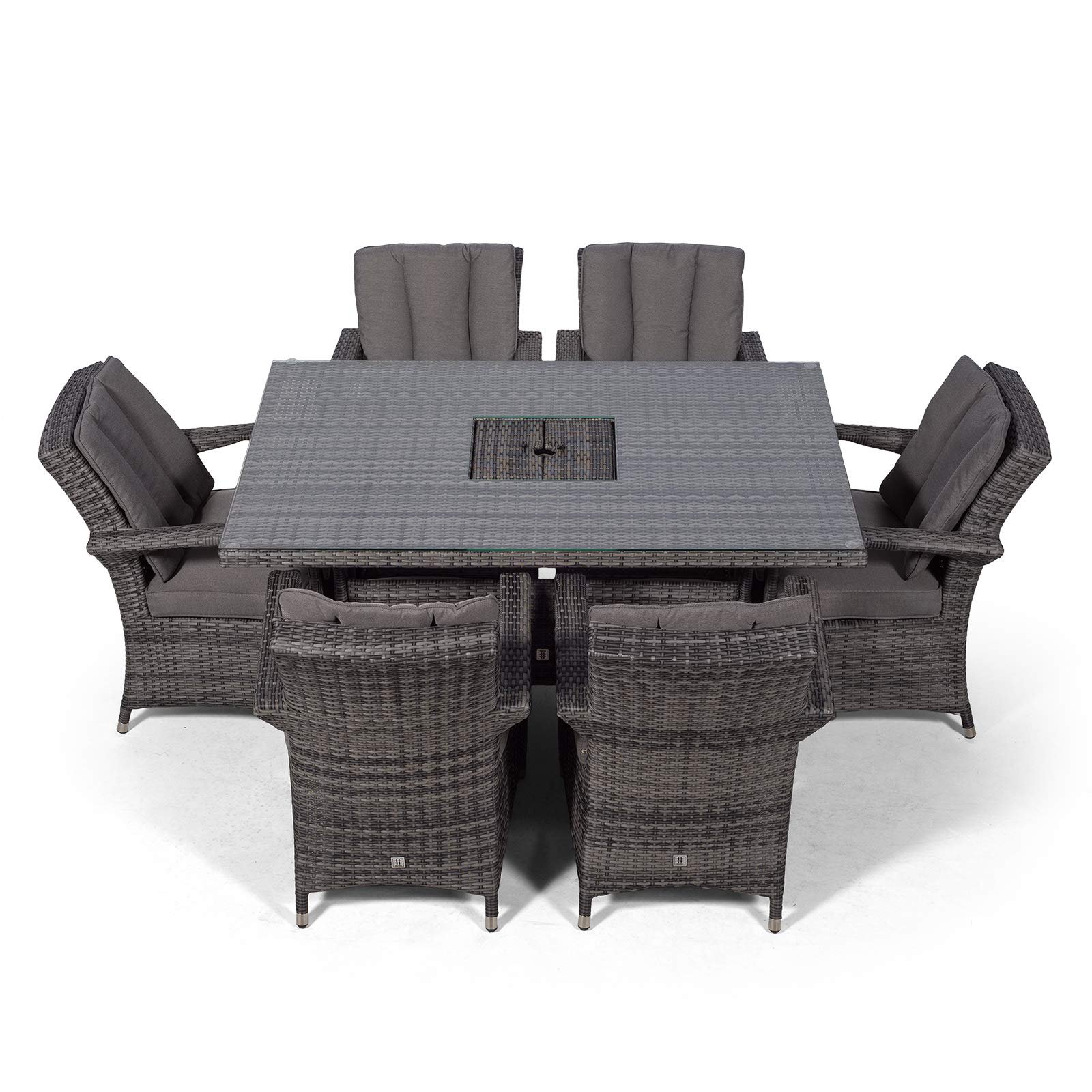 Arizona Rattan Dining Set | Luxury Rectangle 6 Seater Grey Rattan Table & Chairs Set with Ice Bucket Drinks Cooler | Outdoor Poly Rattan Garden Dining Furniture Set with Parasol & Cover - Image 5