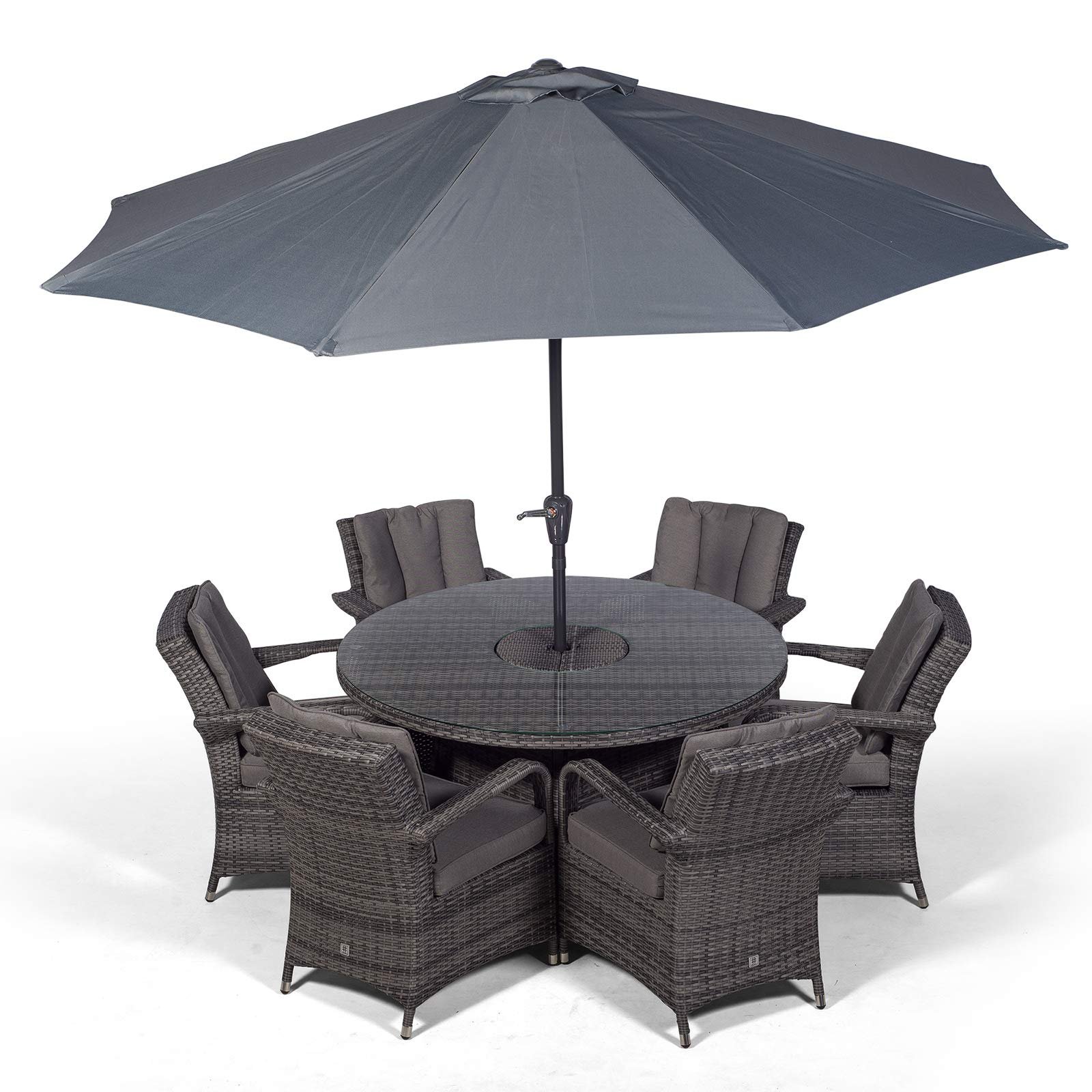 Arizona Luxury 6 Seater Grey Rattan Dining Set with Ice Bucket Drinks Cooler | Outdoor Poly Rattan Garden Table & Chairs Set with Parasol & Cover - Image 3