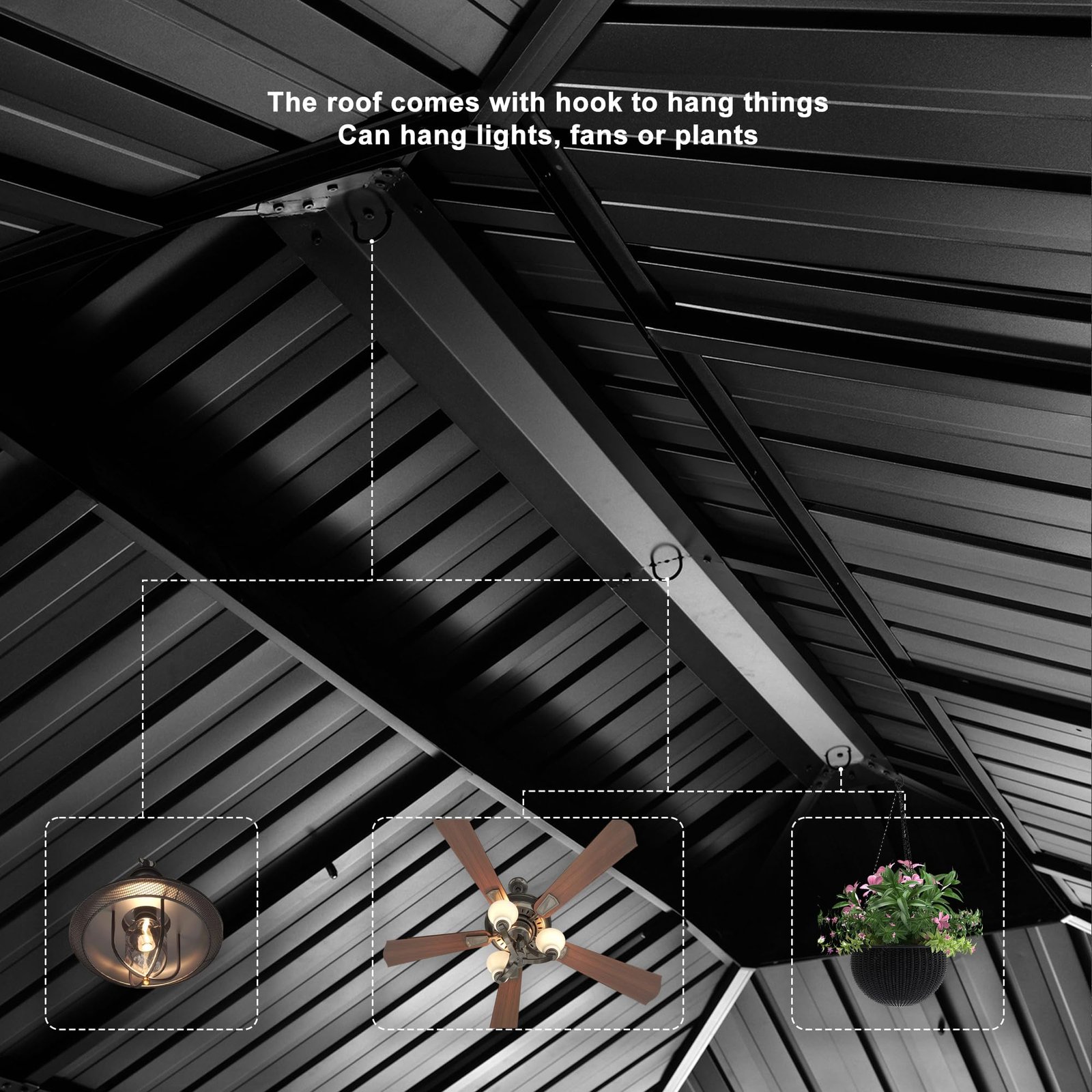 PURPLE LEAF Heavy Duty Garden Gazebo 3.65 x 4.85 m with Galvanised Steel Double Roof, Waterproof Metal Hardtop Gazebo with Side Curtain and Zipped Netting for All Weathers, Outdoor and Patio, Grey - Image 7