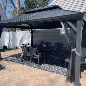 PURPLE LEAF Heavy Duty Garden Gazebo 3.65 x 4.85 m with Galvanised Steel Double Roof, Waterproof Metal Hardtop Gazebo with Side Curtain and Zipped Netting for All Weathers, Outdoor and Patio, Grey