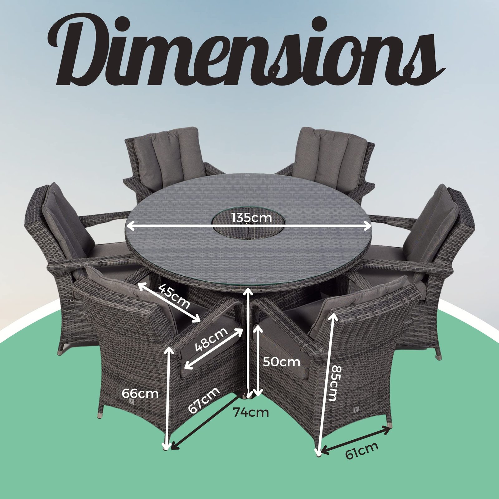 Arizona Luxury 6 Seater Grey Rattan Dining Set with Ice Bucket Drinks Cooler | Outdoor Poly Rattan Garden Table & Chairs Set with Parasol & Cover - Image 7