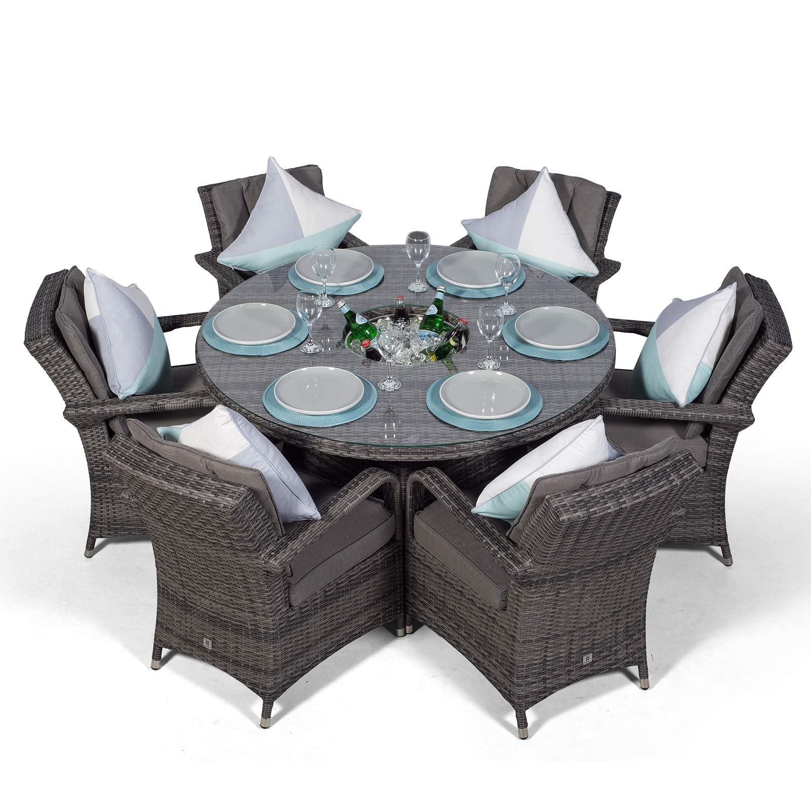 Arizona Luxury 6 Seater Grey Rattan Dining Set with Ice Bucket Drinks Cooler | Outdoor Poly Rattan Garden Table & Chairs Set with Parasol & Cover - Image 6