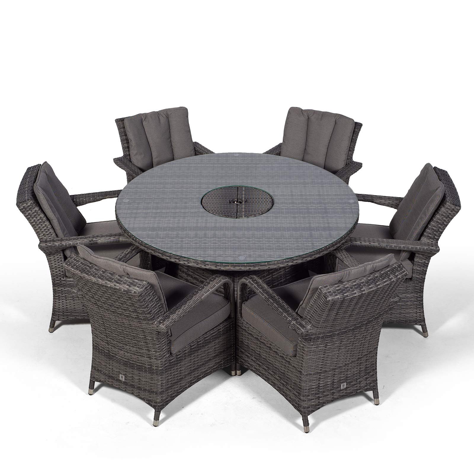 Arizona Luxury 6 Seater Grey Rattan Dining Set with Ice Bucket Drinks Cooler | Outdoor Poly Rattan Garden Table & Chairs Set with Parasol & Cover - Image 4