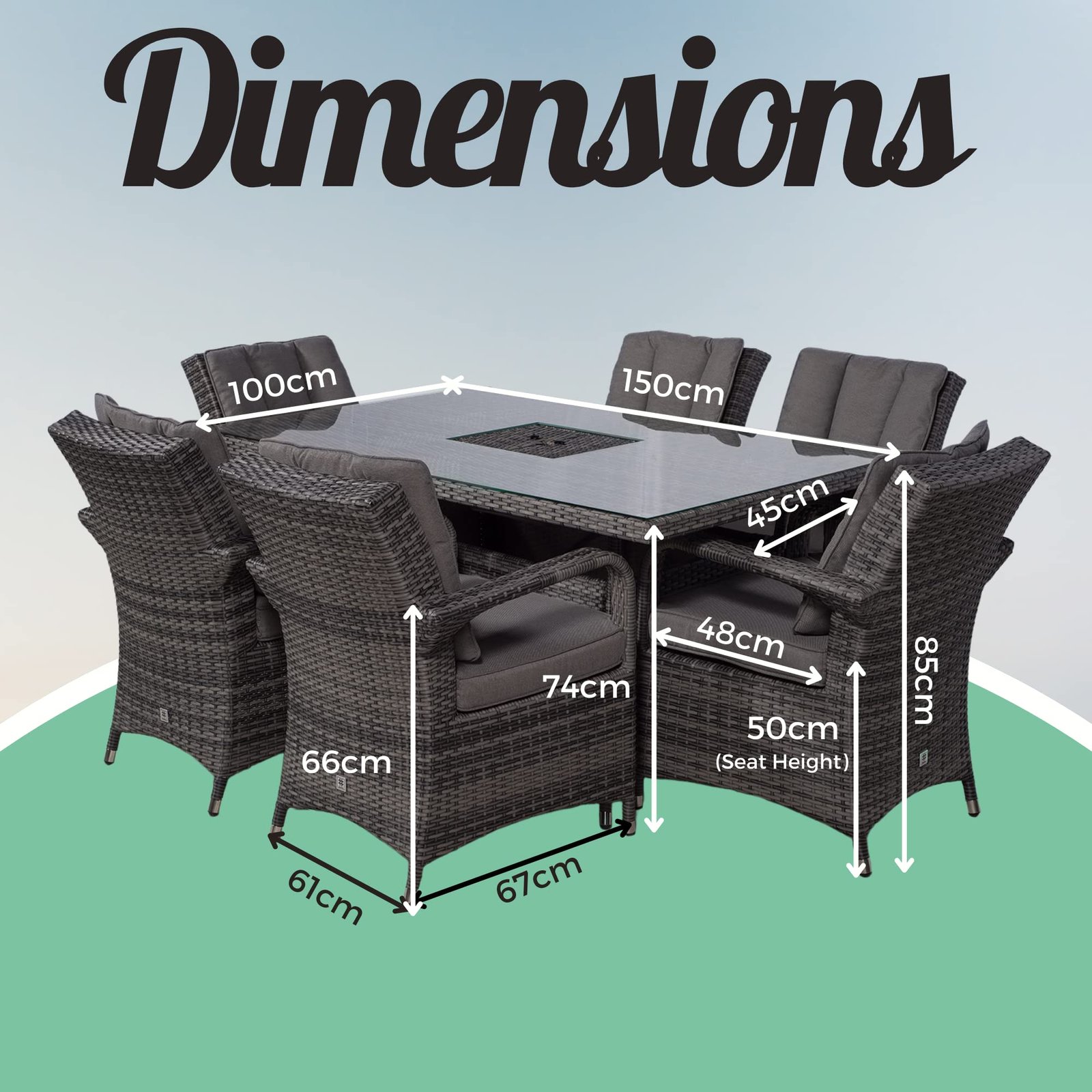 Arizona Rattan Dining Set | Luxury Rectangle 6 Seater Grey Rattan Table & Chairs Set with Ice Bucket Drinks Cooler | Outdoor Poly Rattan Garden Dining Furniture Set with Parasol & Cover - Image 9