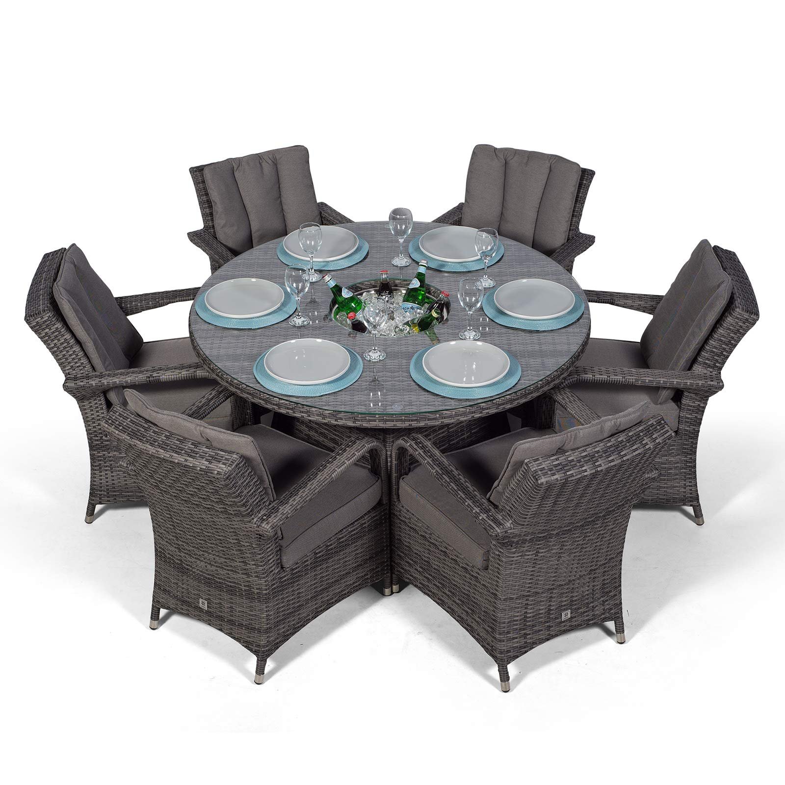 Arizona Luxury 6 Seater Grey Rattan Dining Set with Ice Bucket Drinks Cooler | Outdoor Poly Rattan Garden Table & Chairs Set with Parasol & Cover - Image 5