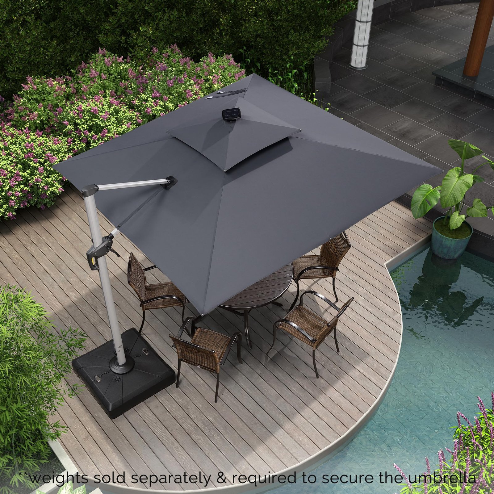 PURPLE LEAF Double Top Deluxe Solar Powered LED Square Patio Umbrella Offset Hanging Umbrella Outdoor Market Umbrella Garden Umbrella,300 x 300 cm,Grey - Image 9